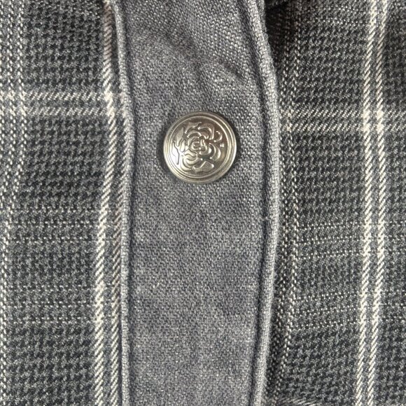 Ulla Popken Black Denim Flannel Snap Front Collared Shirt Raw Hem Plus Sz 16/18 - Picture 5 of 12